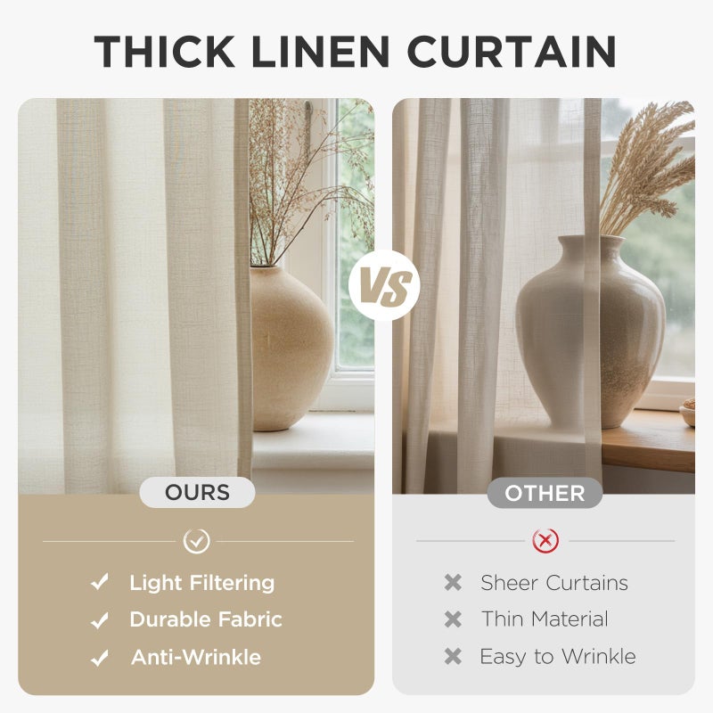 Joydeco Linen Curtains 72 inch Length 2 Panel Set, Light Filtering Curtain for Living Room Bedroom, 52 inch Wide Drapes with Rod Pocket Back Tab - Image 4