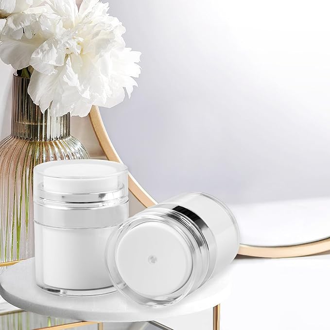 Luckious 2Pcs Cream Vacuum BottlesAirless Pump Travel Cosmetic Jar ContainerPortable Empty Refillable Cream Bottles for Lotions Creams Makeup Storage30ML