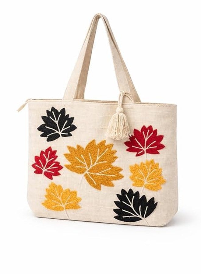 BLENZZA DECO حقيبة كتف وحقيبة يد من قماش الكانفاس القطني الطبيعي من بلينزا ديكو™، مزينة بتطريز عصري، مثالية للنساء، مناسبة للجامعة والتسوق والاستخدام اليومي (16 × 16 بوصة) (التصميم 6) - Image 1