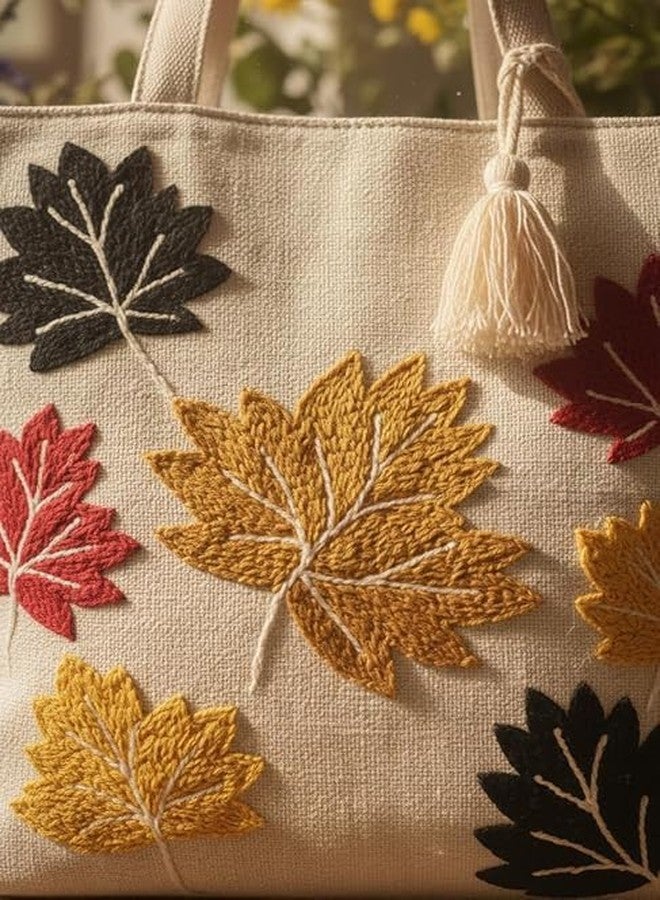 BLENZZA DECO حقيبة كتف وحقيبة يد من قماش الكانفاس القطني الطبيعي من بلينزا ديكو™، مزينة بتطريز عصري، مثالية للنساء، مناسبة للجامعة والتسوق والاستخدام اليومي (16 × 16 بوصة) (التصميم 6) - Image 4