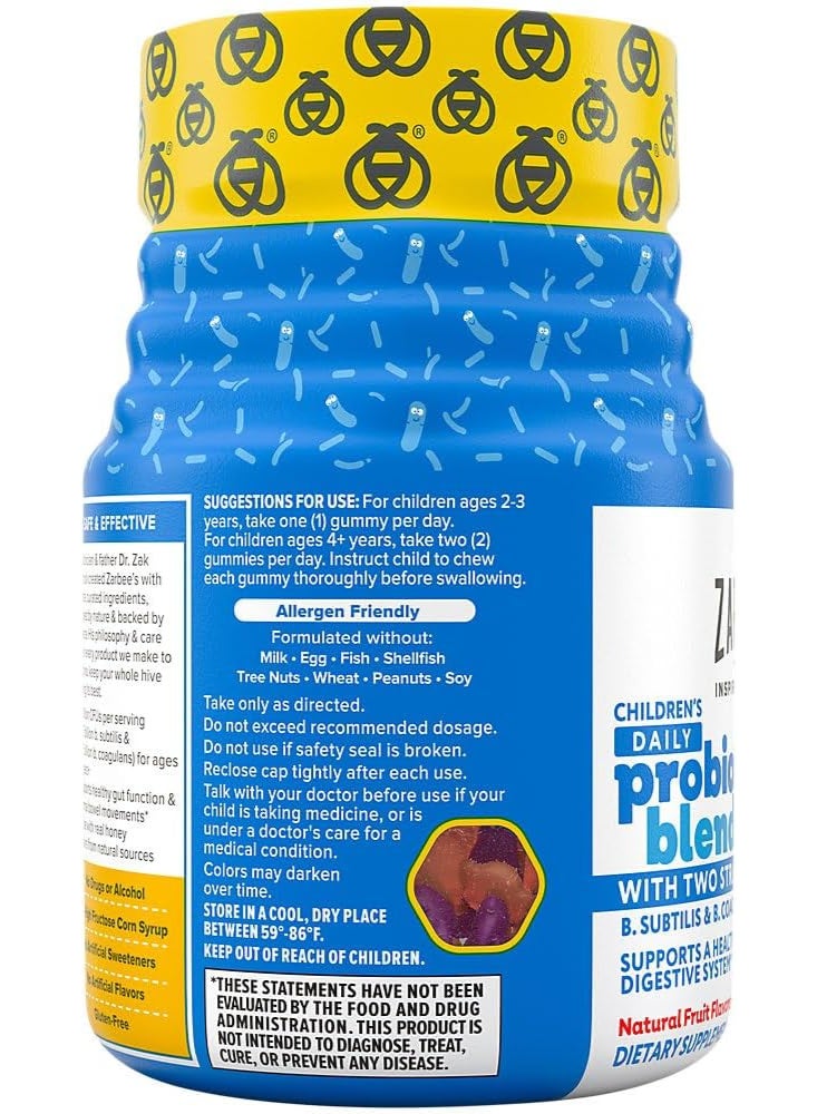 Zarbee's Kid's Daily Probiotic Blend Gummies with 2 Strains for Digestive Support; Easy To Chew; Kids Daily Probiotics Gummies; Gluten-Free & Drug-Free; Ages 2+; Natural Fruit Flavors; 50 Count - Image 3