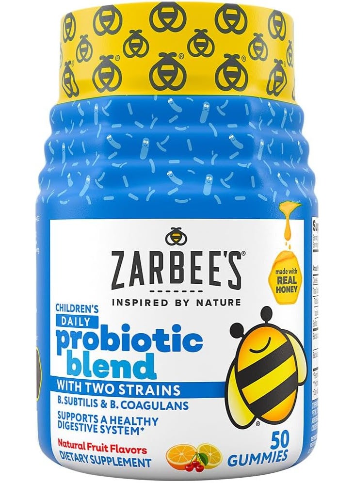 Zarbee's Kid's Daily Probiotic Blend Gummies with 2 Strains for Digestive Support; Easy To Chew; Kids Daily Probiotics Gummies; Gluten-Free & Drug-Free; Ages 2+; Natural Fruit Flavors; 50 Count - Image 1