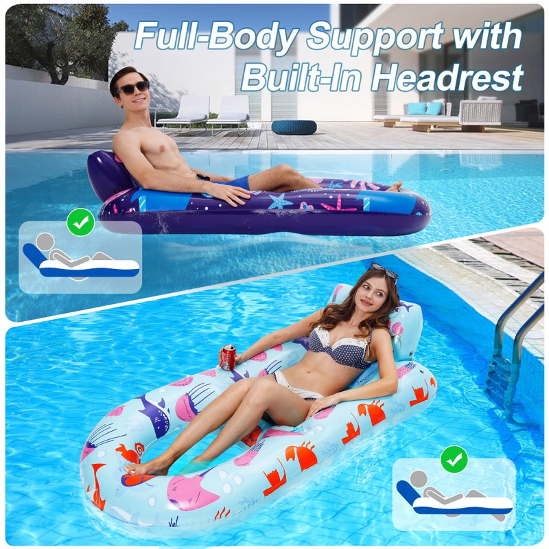PuppyuWill 2 Pack Pool Floats Adult, Inflatable Pool Lounger Float Heavy Duty with Cup Holder, Backrest & Footrest Pool Lounge Float Extra Large Pool Rafts for Adults Beach Lake Party - Image 3