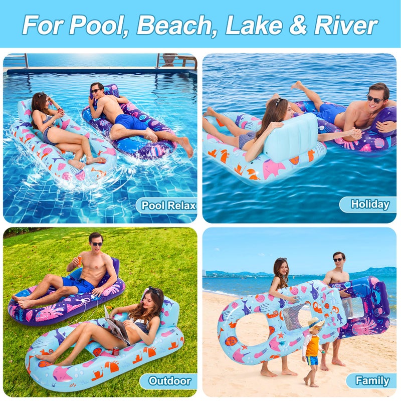 PuppyuWill 2 Pack Pool Floats Adult, Inflatable Pool Lounger Float Heavy Duty with Cup Holder, Backrest & Footrest Pool Lounge Float Extra Large Pool Rafts for Adults Beach Lake Party - Image 5