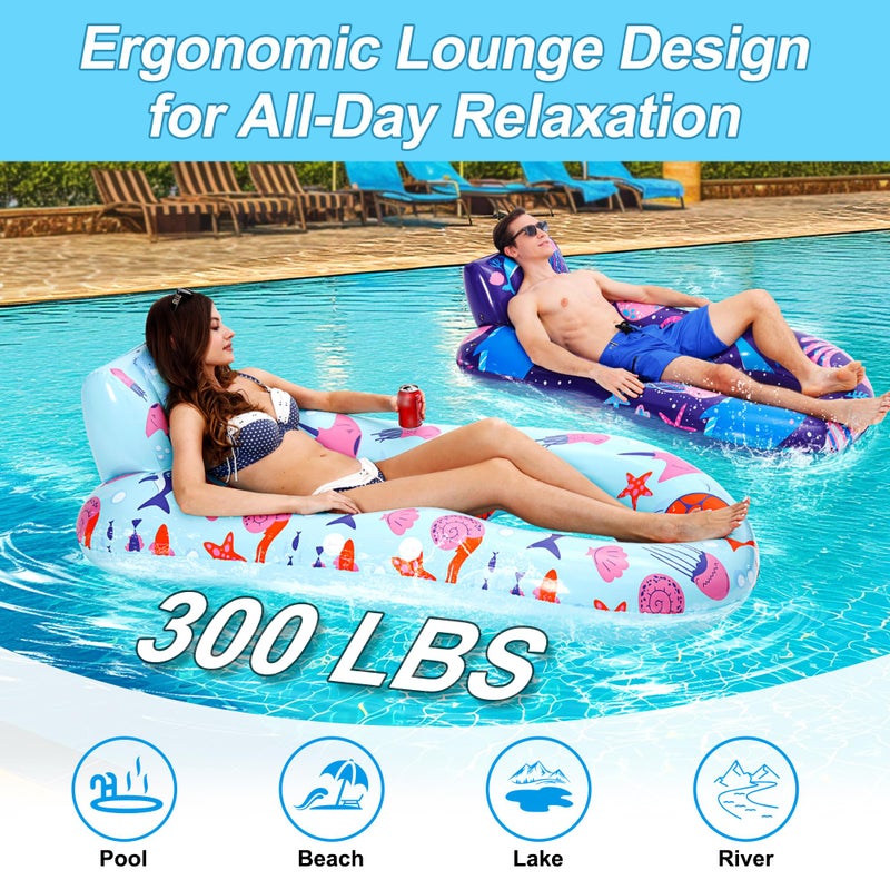 PuppyuWill 2 Pack Pool Floats Adult, Inflatable Pool Lounger Float Heavy Duty with Cup Holder, Backrest & Footrest Pool Lounge Float Extra Large Pool Rafts for Adults Beach Lake Party - Image 4