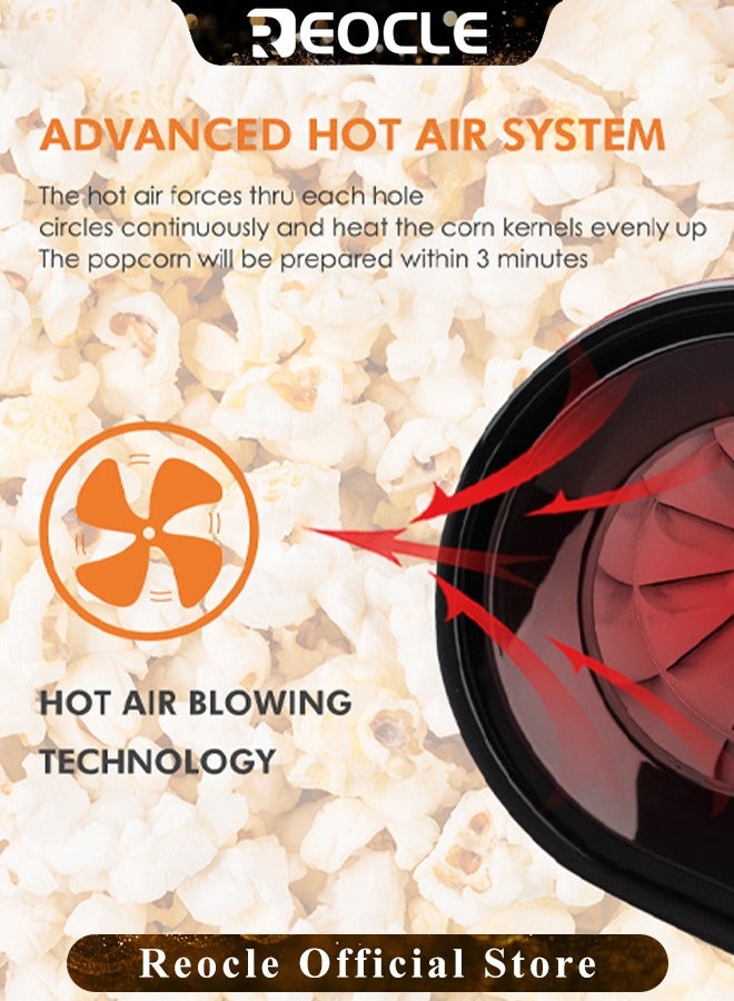 REOCLE Popper Maker Hot Air Popcorn Household Popcorn Machine with 1200W High Power & One-button Operation &  Vintage Movie Theater Style - Image 4