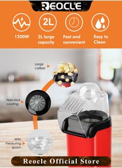 REOCLE Popper Maker Hot Air Popcorn Household Popcorn Machine with 1200W High Power & One-button Operation &  Vintage Movie Theater Style  - Image 5