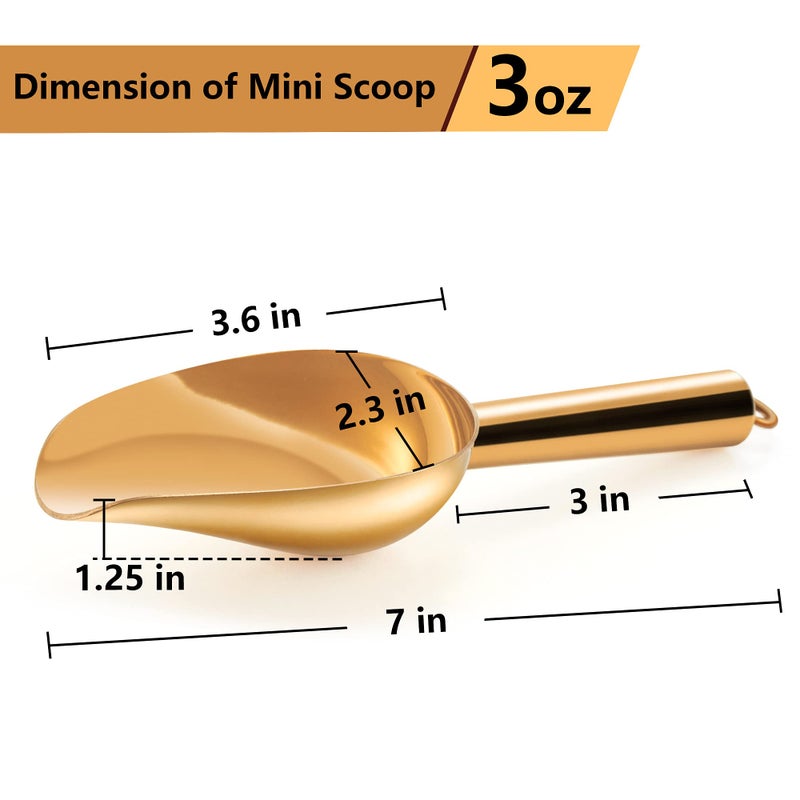 TeamFar Mini Scoop Set of 4, 3 Oz Small Canister Jar Gold Candy Utility Scoops Stainless Steel for Kitchen Scooping, Healthy & Dishwasher Safe - Image 2