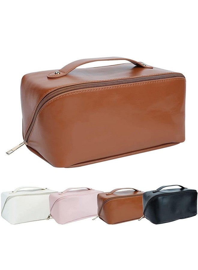 Selunay Portable Leather Cosmetic Makeup Storage Bag with Handle & Divider - Wide Opening Travel Organizer, Large Capacity for Women & Girls - Image 2