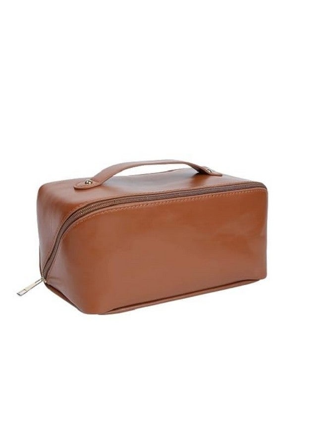 Selunay Portable Leather Cosmetic Makeup Storage Bag with Handle & Divider - Wide Opening Travel Organizer, Large Capacity for Women & Girls - Image 1