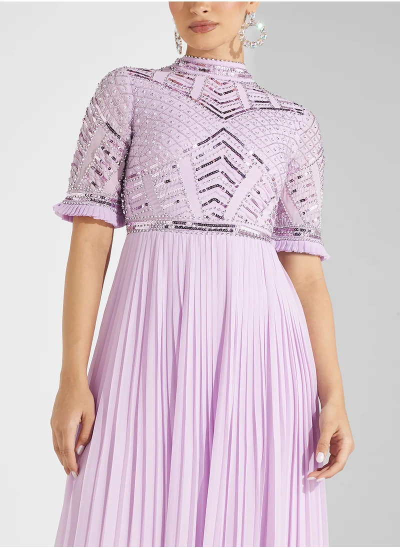 Amelia Rose Embellished Crew Neck  Maxi Dress