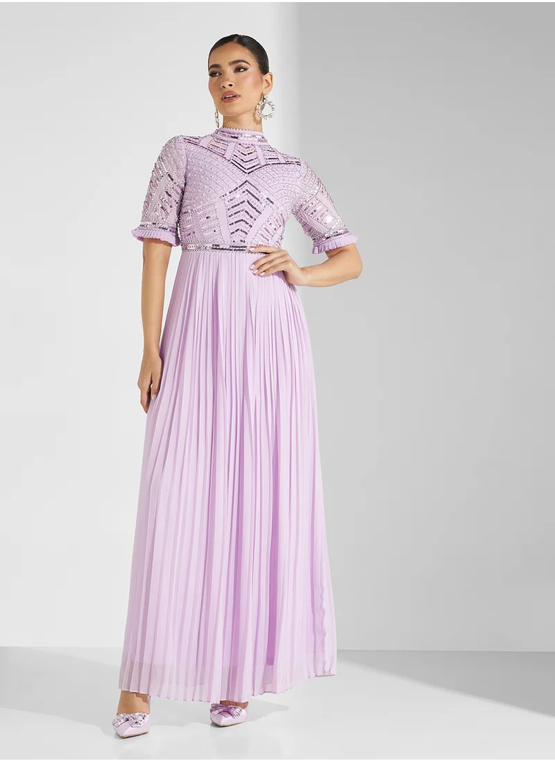 Amelia Rose Embellished Crew Neck  Maxi Dress