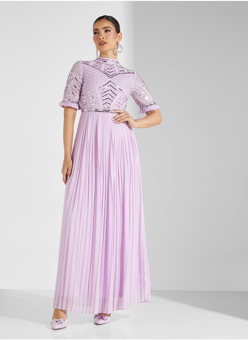 Amelia Rose - Embellished Crew Neck  Maxi Dress - Image 1