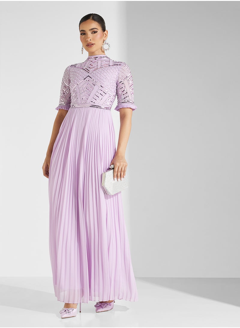 Amelia Rose - Embellished Crew Neck  Maxi Dress - Image 1