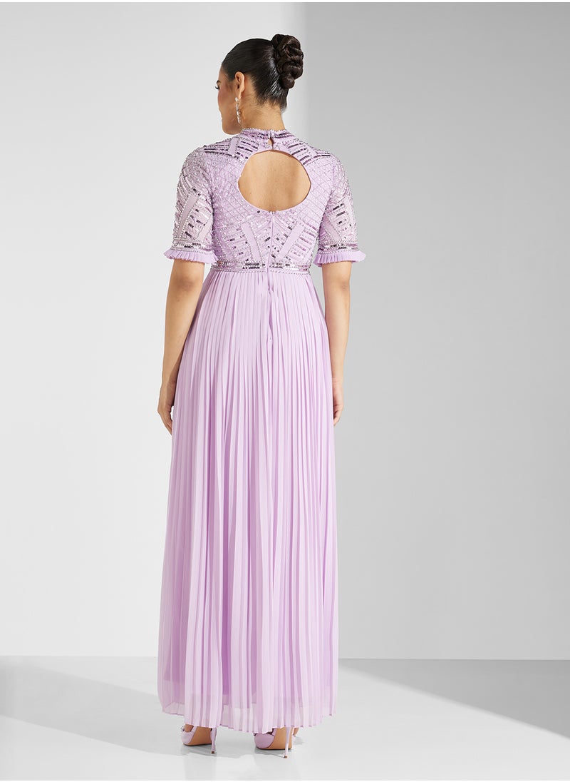 Amelia Rose - Embellished Crew Neck  Maxi Dress - Image 1