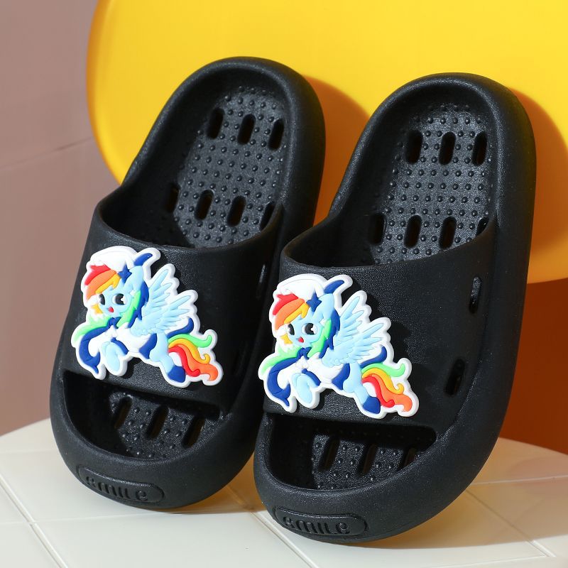 Childrens Slippers Boys Summer Home Bathing Leakage Anti-slip 2024 New Style Bathroom Slippers for Girls Diy Smurfs-black [slip soft/bath special]] 