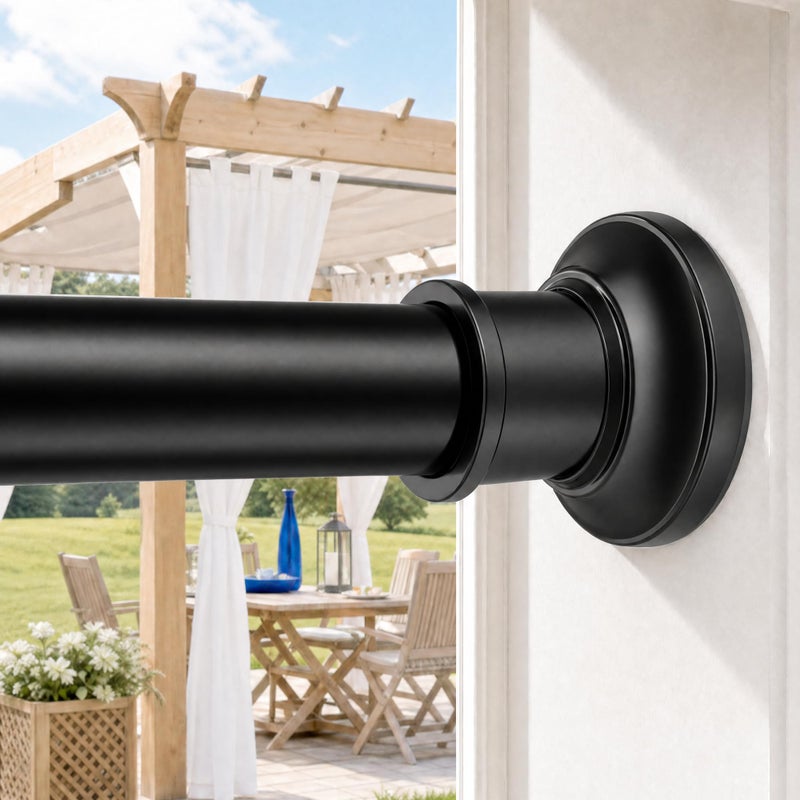 Widyana Outdoor Tension Rods No Drilling Curtain Patio Shower Bathroom Curtain Rod Windows Heavy Duty 40130 Inch Black Adjustable 11 Inch Diameter Thick Spring No Rust - Image 2