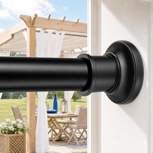 Widyana Outdoor Tension Rods No Drilling Curtain Patio Shower Bathroom Curtain Rod Windows Heavy Duty 40130 Inch Black Adjustable 11 Inch Diameter Thick Spring No Rust - Image 1