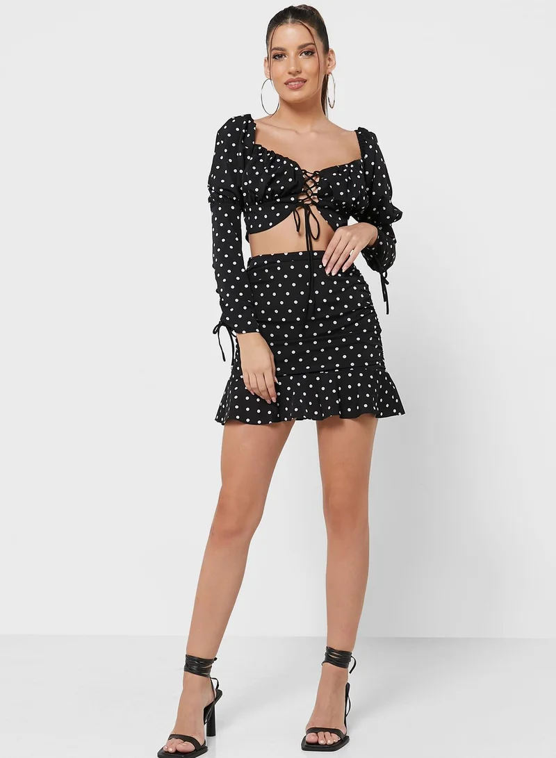 Miss Pap Polka Dot Crop Top & Skirt Set