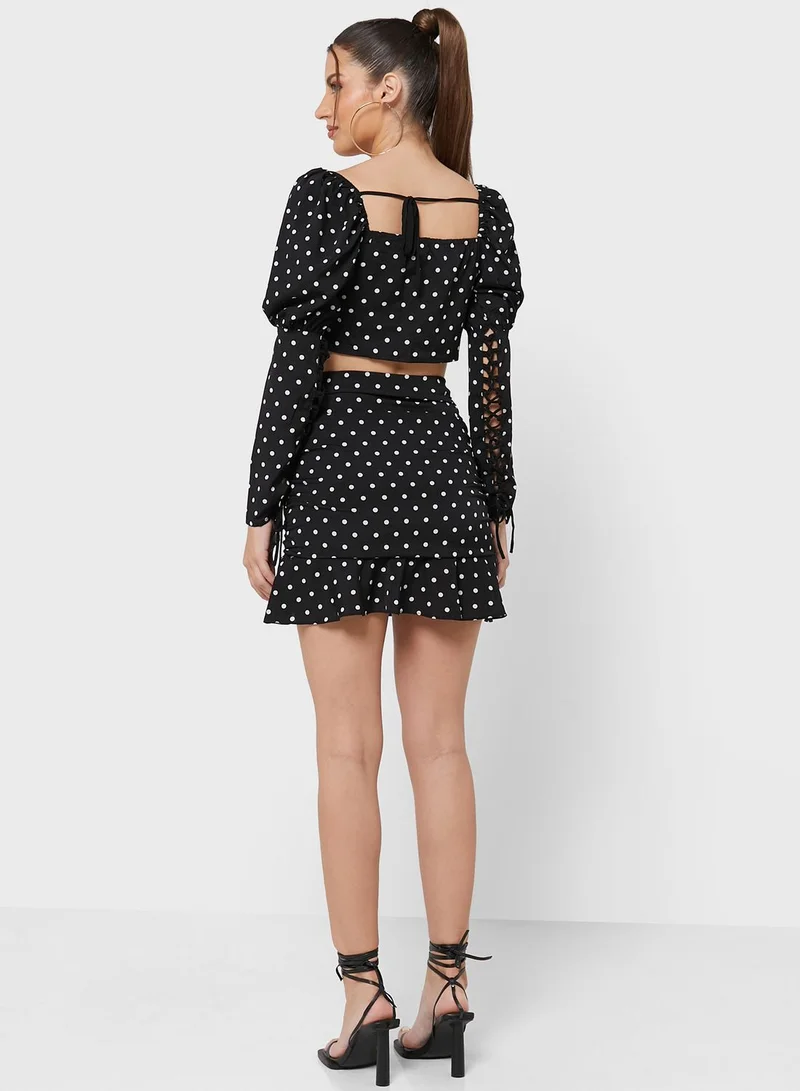 Miss Pap Polka Dot Crop Top & Skirt Set