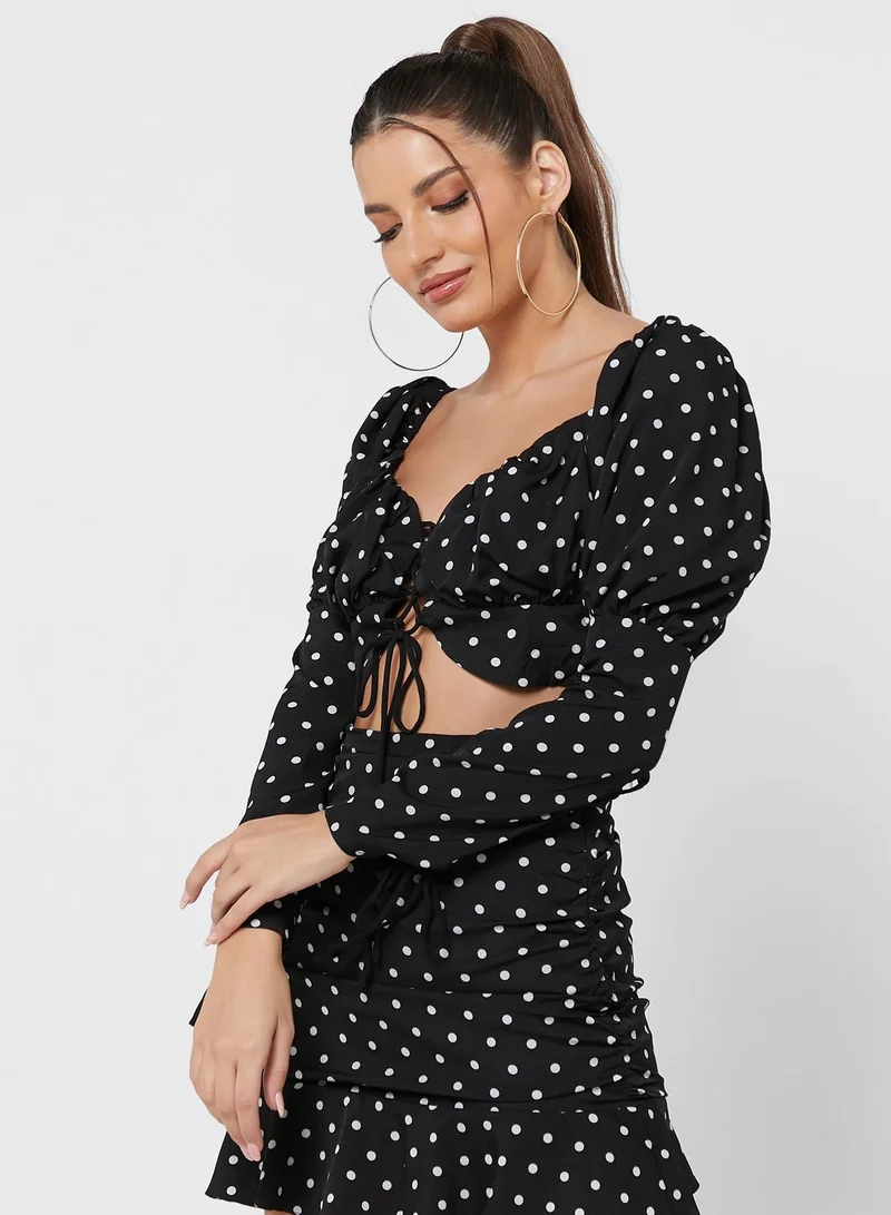 Miss Pap Polka Dot Crop Top & Skirt Set