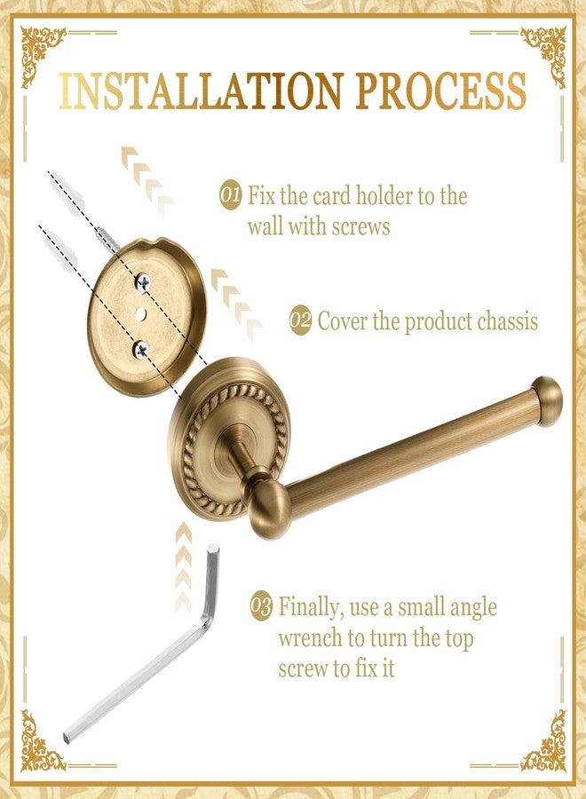 Otoolling 2 Pcs Antique Brass Toilet Paper Holder, Brass Towel Ring, Bathroom Wall Mount Vintage Gold Tissue Roll Holder & Hand Towel Ring, Exquisite Pattern Carving Bathroom Accessories(Round) - Image 3