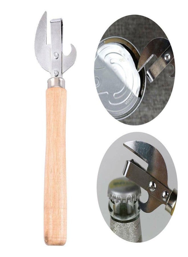 قطعتان من فتاحات العلب المعدنية والفولاذ المقاوم للصدأ، وفتاحة زجاجات يدوية عتيقة الطراز، وفتاحة زجاجات يدوية بمقبض خشبي من الفولاذ المقاوم للصدأ، وفتاحة زجاجات جانبية القطع، مناسبة للمطاعم والمنازل والتخييم. - Image 5