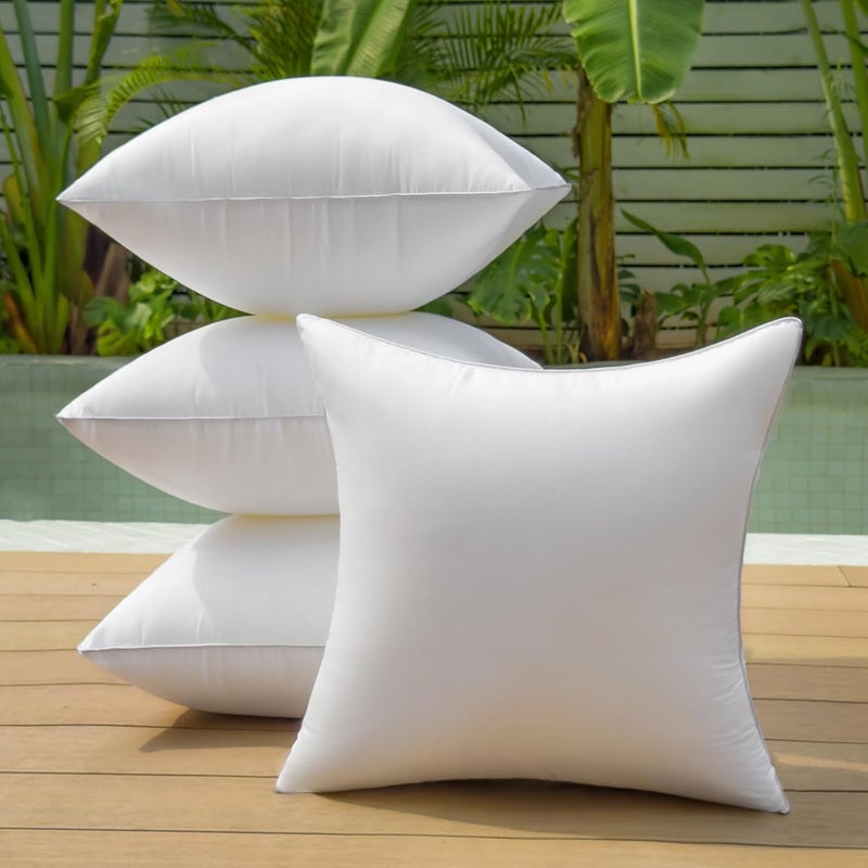 QSWRD 20 x 20 Outdoor Pillow Inserts Pack of 4 Patio Furniture Pillows Cushion Waterproof Square Throw Pillow Inserts Decorative Couch Pillow Inserts White Sofa Sham Cushion Stuffer - Image 1