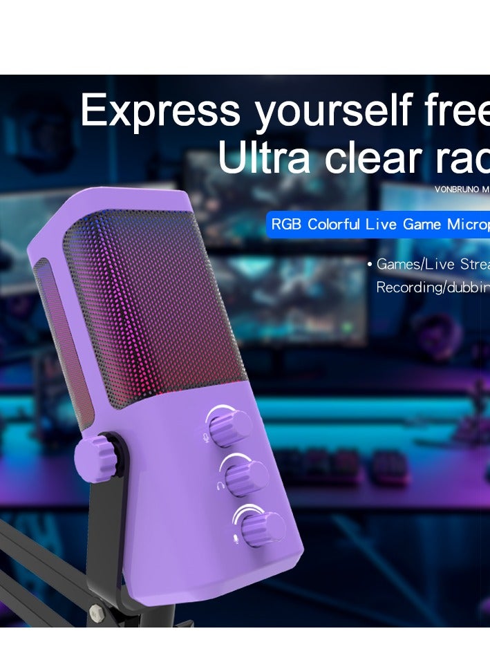 YU'S M7-35 Dynamic Vlogging Microphone for Gaming Streaming - RGB Light - USB - Mute Button, Headphone Jack, Desktop Stand Audio for Singing Youtube  Unidirectional - Image 3