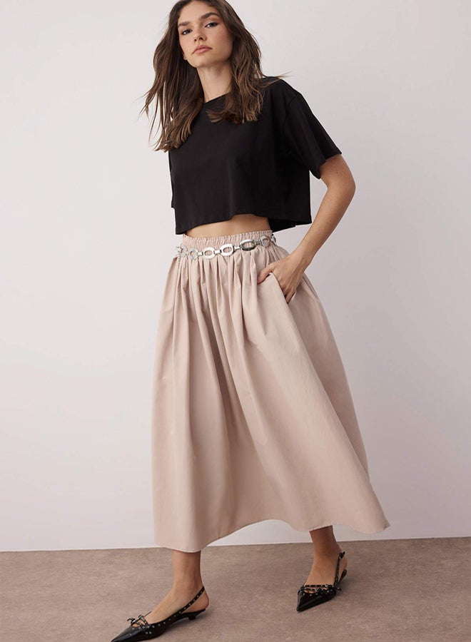 trendyol Beige Flared Maxi Elastic Waist Skirt - Image 1