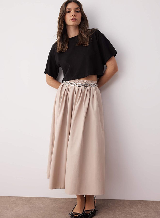 trendyol Beige Flared Maxi Elastic Waist Skirt - Image 2