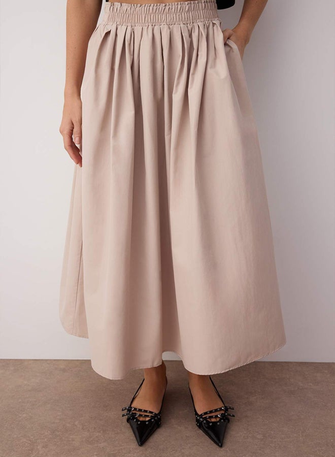 trendyol Beige Flared Maxi Elastic Waist Skirt - Image 3