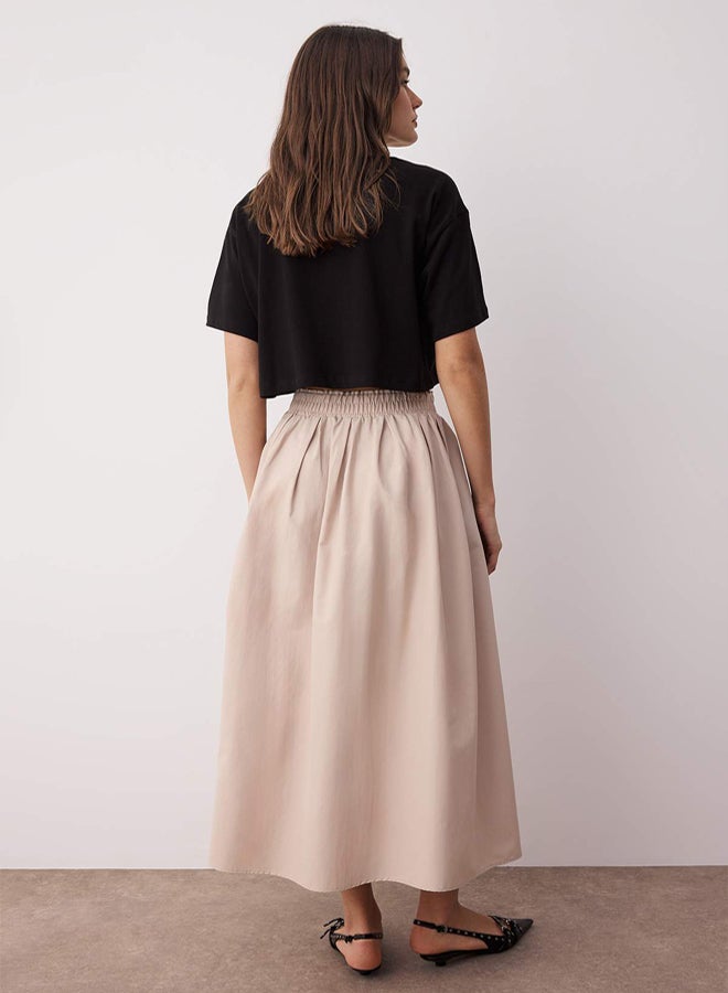 trendyol Beige Flared Maxi Elastic Waist Skirt - Image 4