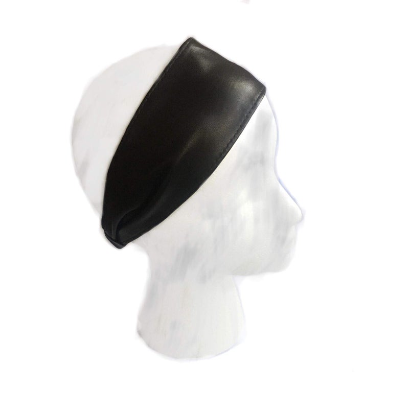 Wardani 275 Wide leather headband adjustable elastic soft and comfortable made in USA from Italian lambskin Black