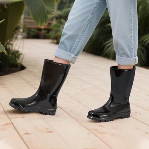 Asgard Women's Mid Calf Rain Boots Short Rubber Boots Waterproof Garden Shoes for Ladies Black 39 (8.5) - Image 2