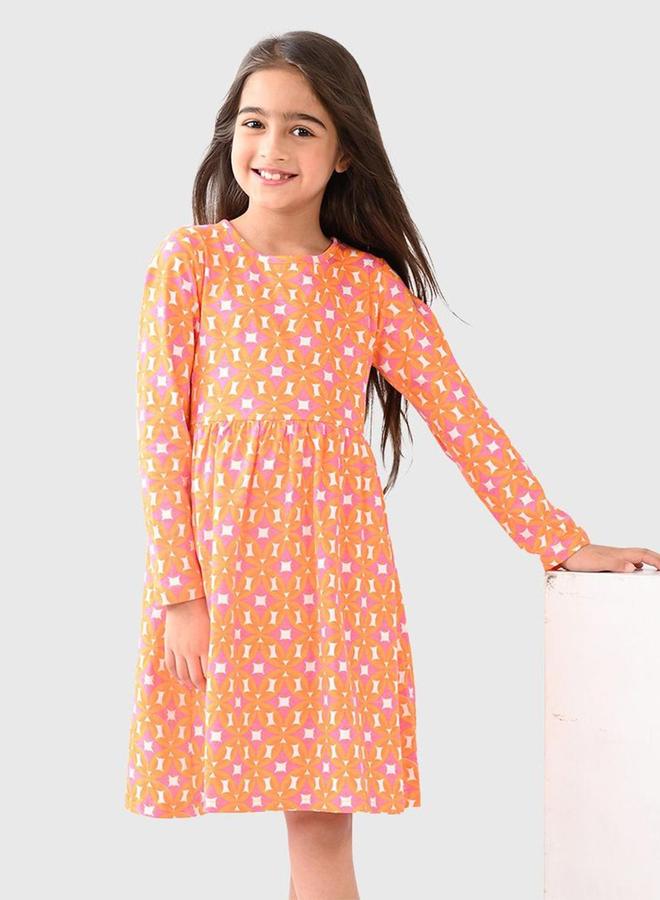 Bonkids Girl's Multicolour 100% Cotton Printed Regular Fit Dress - Image 1