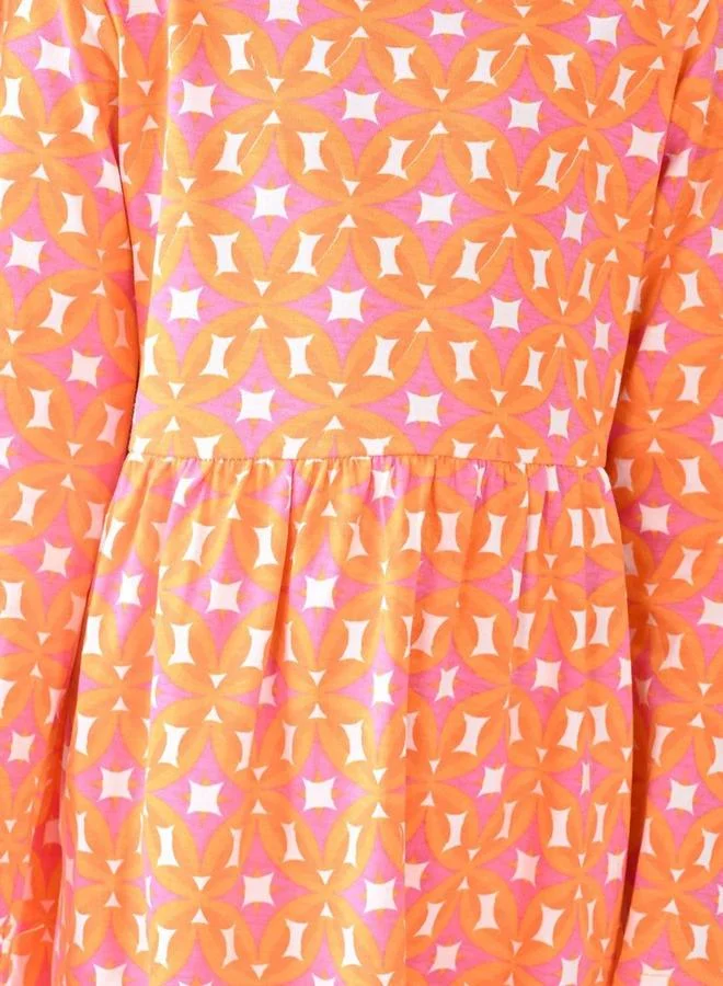 Bonkids Girl's Multicolour 100% Cotton Printed Regular Fit Dress