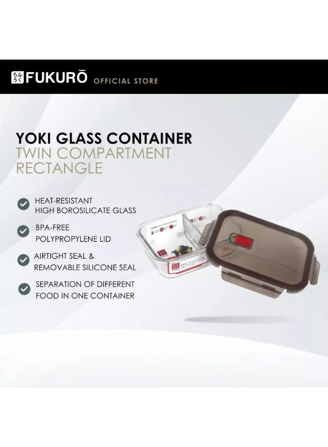 Fukuro Yoki Borosilicate Rectangle Airtight Glass Container - Twin Compartment (1000ml) - Image 1