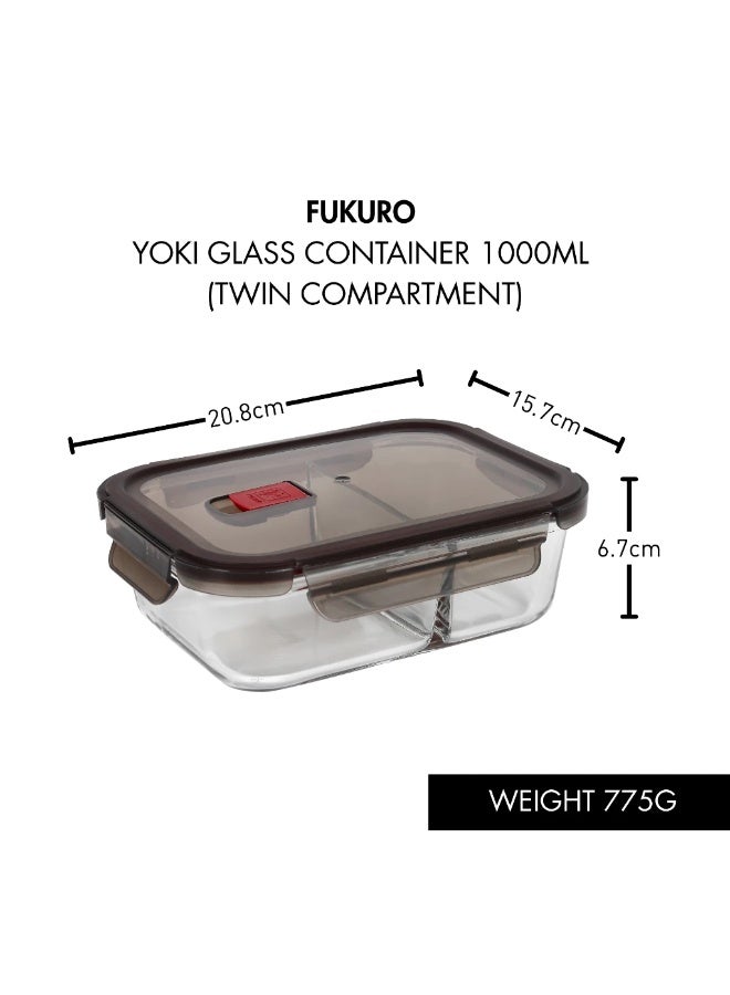 Fukuro Yoki Borosilicate Rectangle Airtight Glass Container - Twin Compartment (1000ml) - Image 3