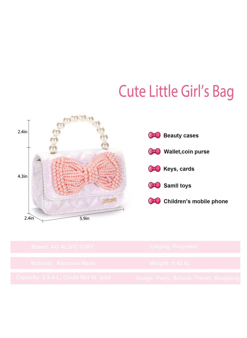 Excefore - Girls Bow Purse, Little Girl Purse, Kids Baby Sparkly Bow Handbags, Small Crossbody Shoulder Bags, Travel Shoulder Crossbody Bag, Gifts for Little Girls - Image 1