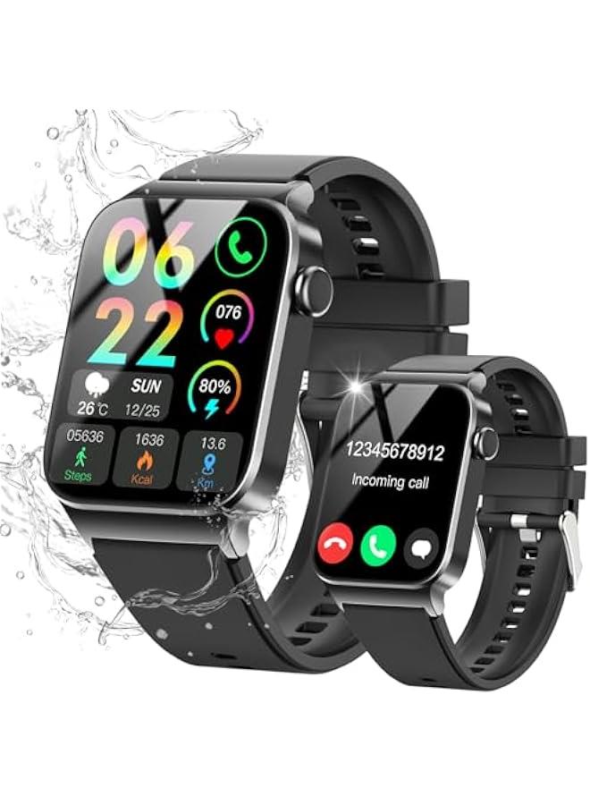 Arabest Smart Watch for Men Women Bluetooth Call, 1.85 HD Screen Smartwatch with Heart Rate/Sleep Monitor, 110+ Sport Modes Activity Trackers IP68 Waterproof, Fitness Watch for Android iOS, Black - Image 1