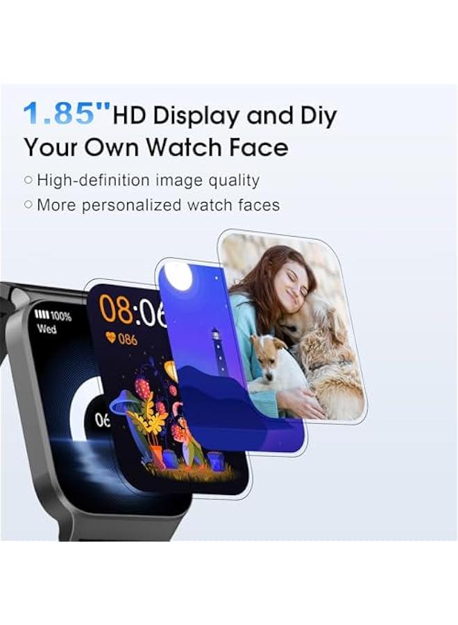 Arabest Smart Watch for Men Women Bluetooth Call, 1.85 HD Screen Smartwatch with Heart Rate/Sleep Monitor, 110+ Sport Modes Activity Trackers IP68 Waterproof, Fitness Watch for Android iOS, Black - Image 2