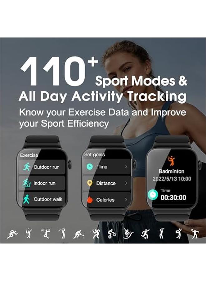 Arabest Smart Watch for Men Women Bluetooth Call, 1.85 HD Screen Smartwatch with Heart Rate/Sleep Monitor, 110+ Sport Modes Activity Trackers IP68 Waterproof, Fitness Watch for Android iOS, Black - Image 4