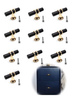Y&D 10 Pack Matte Knobs Black Gold Cabinet Pulls, Kitchen T Bar Pull Drawer Knob, Modern Bedroom Furniture Dresser Single Hole Knobs, Zinc Alloy Base  - Image 1