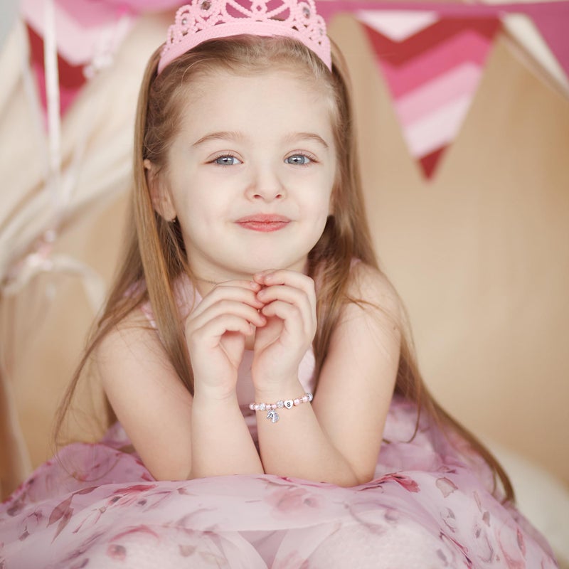 Hidepoo Unicorn Bracelet Gifts - Pink Pearl and Rhinestone Balls Heart Initial S Unicorn Bracelets Rainbow CZ Letter Unicorn Jewelry Birthday Gift - Image 4