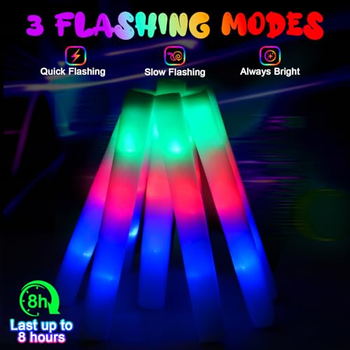 HONLYNE 44 PCS Foam Glow Sticks with 3 Modes Colorful Flashing, Foam Light Up Sticks, LED Light Sticks, Glow Sticks Party Pack for New Year, Wedding, Raves, Concert, Christmas - Image 5