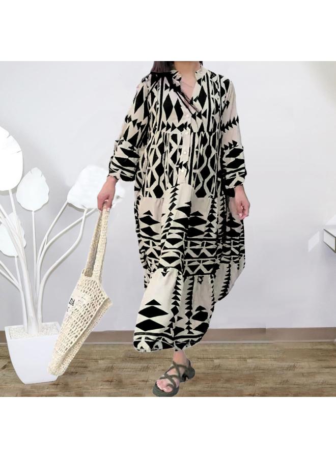 Europe And The United States Large Size Women's Clothing New Temperament Printed Shirt Skirt Bohemian Dress
