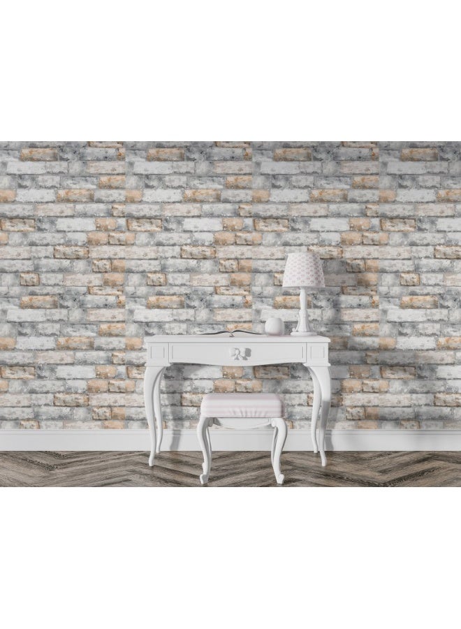 Home Gallery Brick Texture Watercolor Stone Decors Fabric Wallpaper Covers An Area ​​Up To 4.2Mx3M With Adhesive  And Smoothing Tool  - Image 3