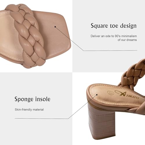 Athlefit Women's Braided Heeled Sandals Fashion Square Open Toe Comfortable Slip on Block Nude Heels Size 8 - Image 4