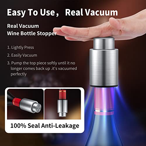 Hanlomele Wine Bottle Stoppers，2-in-1 Vacuum Wine Stopper，Stainless Steel Wine Savers, Reusable Wine Preserver, Vacuum Pump Corks Keep Wine Really Fresh, Best Gift Accessories,Hanlomele(1 Pack) - Image 4
